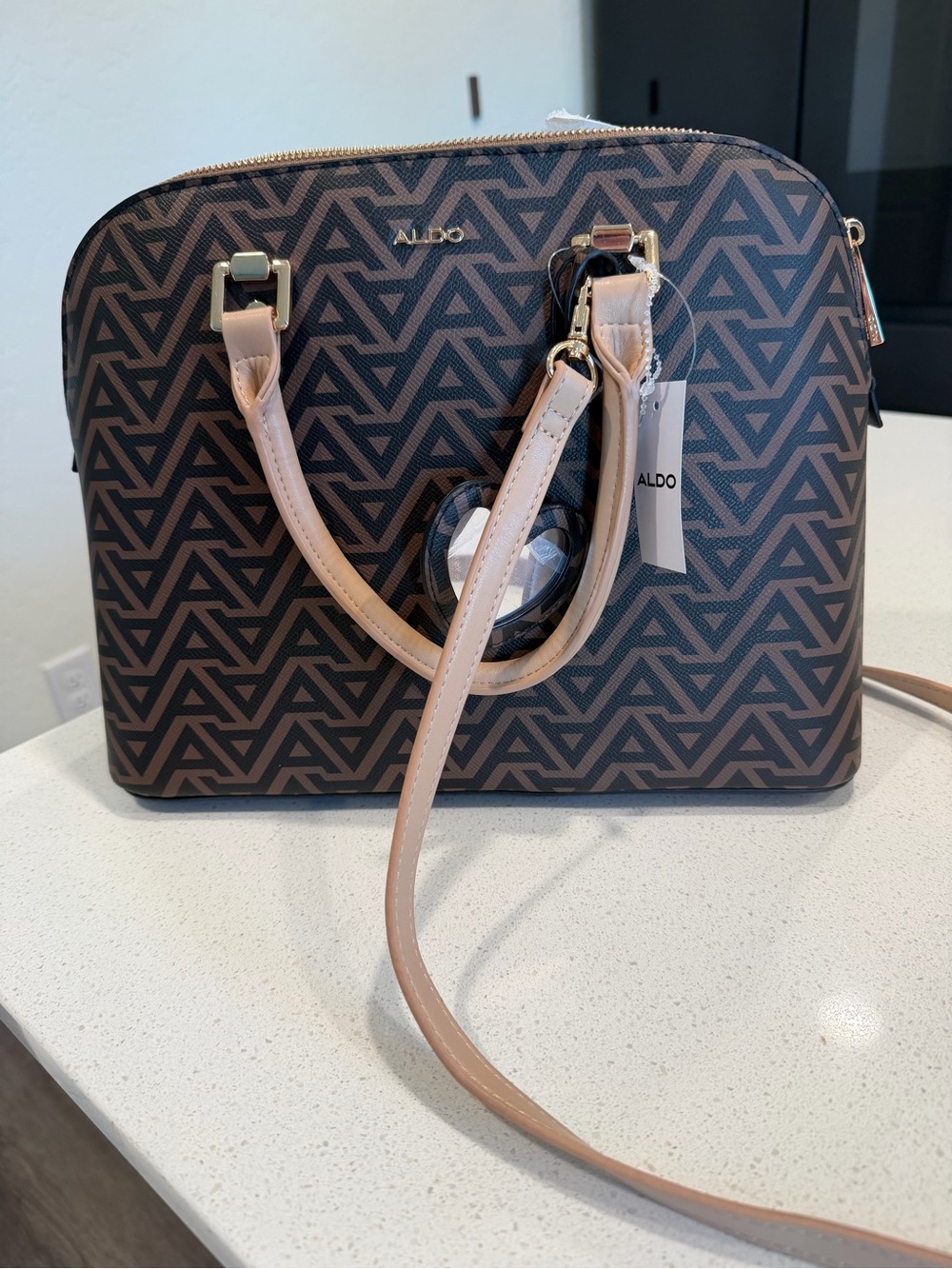 ALDO Brown & Nude Logo Dome Satchel